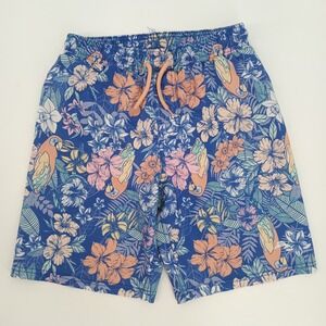 Tommy Bahama Boys Blue Tropical Parrot Floral Swim Trunks Size 10/12 Mesh Lined
